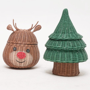 Cestas de ratán tejidas a mano con forma de reno, estilo navideño, con tapa, a precio económico. - Product Image 4