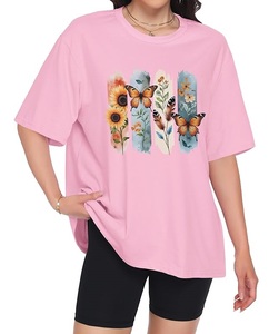 Camiseta de Algodón 100% Estampada al por Mayor para Mujer, Manga Corta, Cuello Redondo, Hombro Caído, Cómoda, Oversize, de Bangladesh - Product Image 2