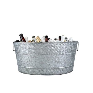 Nouvel Arrivage : Grande Baignoire à Boissons Ovale Galvanisée avec Poignées Latérales, Seau à Glace et Refroidisseur à Vin en Métal pour Fêtes, Taille Personnalisable - Product Image 1
