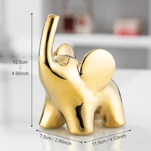 Paire de petites statues d'éléphants en céramique de 4,9 pouces, design Art Déco, décoration dorée, décoration d'intérieur pour mariage et Diwali, décoration d'éléphants - Product Image 3