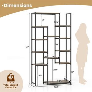 Freestanding 12-<b>Shelf</b> Geometric <b>Walnut</b> Bookcase Anti-Tip Kit Included with Metal Frame - Product Image 5