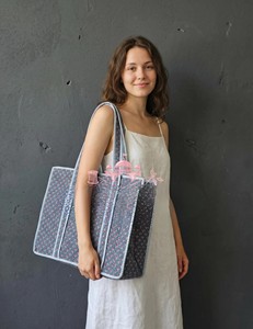 Bolso Tote Acolchado de Algodón Jaipuri, Ecológico, Hecho a Mano, con Estampado de Bloques, Asas a Rayas, Amplio, con Cordón Ajustable - Product Image 4