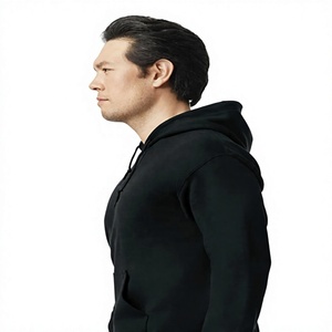 Sudadera con Capucha Negra para Hombre, 100% Algodón, Forro Polar Transpirable, Corte Regular, Diseño Casual de Color Sólido con Bolsillos, Ropa de Invierno - Product Image 3