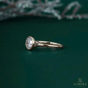 2.00 Round Brilliant Cut Lab Grown Diamond Engagement <b>Ring</b> Bezel Setting <b>Plain</b> Band Solitaire Wedding <b>Ring</b> For Women - Product Image 5