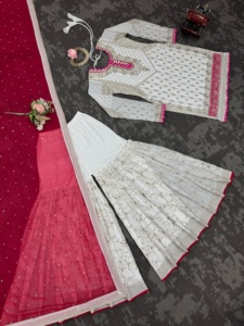 Designer Beautiful Pink & <b>Gold</b> Hand Embroidered Bridal Dress for PakistanExquisite Indian Traditional Designer Sharara <b>suit</b> - Product Image 5
