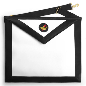 Tablier maçonnique personnalisé brodé blanc avec bordure noire et écusson circulaire pour usage cérémoniel des Francs-Maçons - Product Image 1
