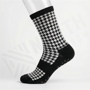 Crew Socks Houndstooth Pattern Black White Breathable Knitted Regular Style Adult Casual Wear - Product Image 3
