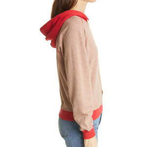 เสื้อฮู้ดดี้ทันสมัยราคาถูกสำหรับผู้หญิง สีพื้นพร้อมดีไซน์โลโก้ ขอบริบและลายพิมพ์โลโก้ ฮู้ดตัดสีพร้อมเชือกผูก - Product Image 3