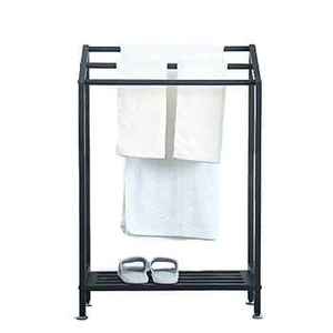 Porte-serviettes de table moderne à double barre en bois blanc, support de comptoir minimaliste pour salle de bain, organisateur de serviettes de toilette - Product Image 1