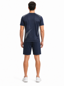 Ensemble sportif d'été pour homme de haute qualité, imprimé géométrique, t-shirt et short, séchage rapide, polyester tricoté, col rond, vêtements de sport - Product Image 6