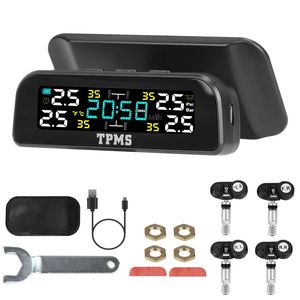 Wireless Solar Auto Tire Pressure Monitor System Built-in Temperature Sensors Temperature Alarm for Car Tyre <b>TPMS</b> Monitoring - Product Image 6