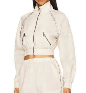 Chaqueta Bomber Corta Personalizada para Mujer, Estilo Vintage, de Nailon Impermeable, con Cremallera Frontal, Cintura Elástica y Resistente al Viento - Product Image 4