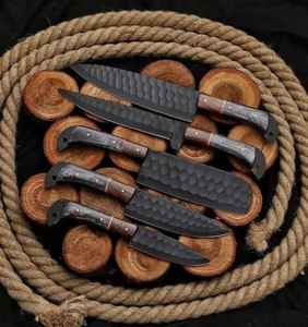 Ensemble de couteaux de chef de haute qualité en acier carbone, fabriqués à la main, 5 pièces, manche en bois, vente chaude, directement de l'usine - Product Image 6