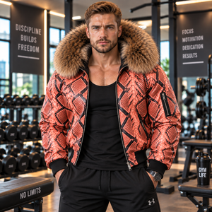 <b>Men's</b> Genuine Python Leather Hooded Outerwear with Fox Fur Collar Designer <b>Coat</b> | Herren Lederjacke | Chaqueta Hombre Cuero - Product Image 4