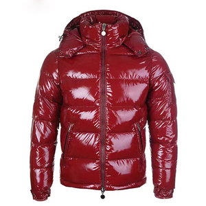 Men's <b>Red</b> <b>Hooded</b> Puffer <b>Jacket</b> Zipper Closure Waterproof Windproof Casual Winter Coat Standard Regular Fit Solid Color PU Coated - Product Image 1
