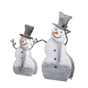 Set di 2 pupazzi di neve preilluminati con cappello a cilindro, 80 LED bianchi caldi, decorazioni natalizie 2D, illuminazione per le festività di Natale - Product Image 3