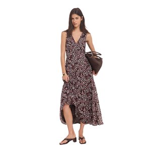 Vestido largo floral de manga corta para mujer, elegante vestido de corte en A - Product Image 1