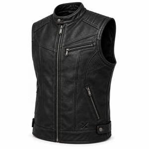Men's Motorcycle & Biker Leather <b>Vests</b> | Grey Black Burgundy <b>Brown</b> Blue | OEM ODM Manufacturer | Premium Design Quality | - Product Image 3