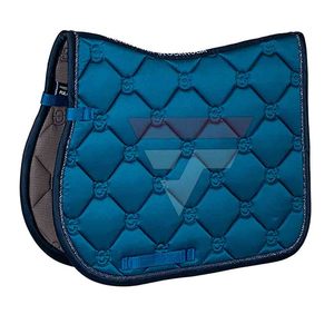 Grand Midnight Navy Quilted Horse Saddle Pad Leather <b>Stripe</b> Accent Equestrian Riding Mat Pressure Reduction <b>Cushion</b> Wholesales - Product Image 5