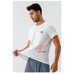 เสื้อยืดแขนสั้นสีขาวคอกลมผู้ชาย ผ้าไนลอนผสมสแปนเด็กซ์ คุณภาพสูง ยืดหยุ่น เหมาะสำหรับเล่นกีฬา รับสกรีนโลโก้ เนื้อผ้านุ่ม แห้งเร็ว - Product Image 2