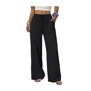 HS Wide Leg <b>Pants</b> for Women Flowy Palazzo Drawstring Elastic Waist Trousers with Pockets <b>Summer</b> Beach Vacation Clothes - Product Image 4