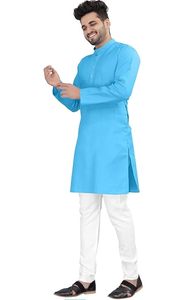 ชุดคุรตะปิจามาผู้ชาย สีพื้น แขนยาว คอจีน ชุดพื้นเมือง - Product Image 2
