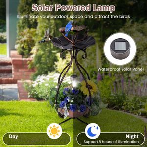Mangiatoia per Uccelli Solare in Rame con Fioriera e Luci Solari per il Giardino - Product Image 6