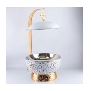 Plat de service de luxe en métal, chauffe-plat rond en acier inoxydable pour buffet - Product Image 1