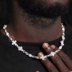 Wholesale Classic Cross Floral Moissanite Diamond <b>Necklace</b> Fine Jewelry & Custom Sterling <b>Silver</b> 925 Iced Out <b>Initial</b> <b>Necklace</b> - Product Image 1