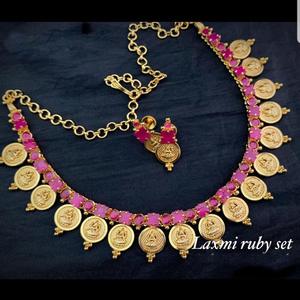 Gold Plated Designer Coin Mala Style Necklace Set for Bridal - Product Image 1