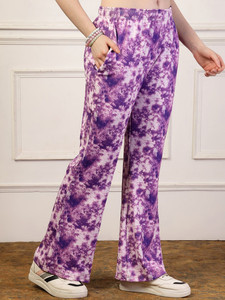 Unisex Tie Dye Flare Pants Elastic Waist Knitted Casual <b>Joggers</b> Purple <b>White</b> Pattern Midweight Drawstring Style Tie Dye Trousers - Product Image 5
