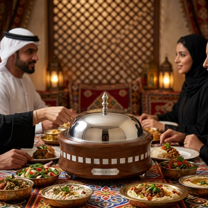 Imperial Heritage Ramadan Hotpot Set Luxury <b>Insulated</b> Durable Eco-Friendly Serving Chafing Dish Inlaid Wood Craftsmanship Chrome - Product Image 5