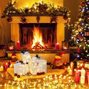 Set di 3 Scatole Decorative Festive per Conservazione, in Plastica ABS, con Illuminazione LED a 60 Luci Bianche Calde, Scatola Regalo in Cotone e Polvere - Product Image 5