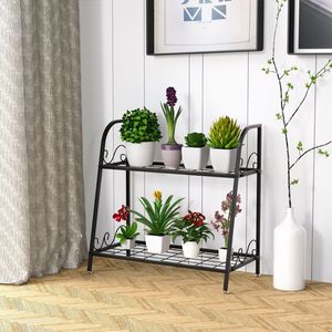 Supporto per Piante in Metallo a Doppio Strato Resistente per Patio e Balcone, Espositore per Vasi di Fiori - Product Image 2