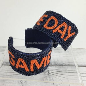 Orange and White Beaded Cuff <b>Bracelet</b> Team Spirit Handmade Seed <b>Bead</b> Embroidery Boutique Jewelry Artisan Artistry By PR India - Product Image 5