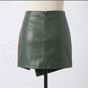 Women High Waist Faux Leather Mini Skirt <b>Asymmetrical</b> Zipper Pencil Solid Color All Seasons Style - Product Image 1