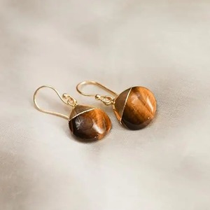 Boucles d'oreilles pendantes en œil de tigre plaqué or, forme goutte, bijoux pierre de naissance de novembre avec crochets plaqués or 8-10mm, cadeau pour elle - Product Image 3