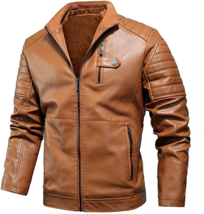 Men's PU Motorcycle <b>Jacket</b> Stand Collar Windproof Faux Fur <b>Lining</b> Moto Biker Style Autumn Casual Zipper Closure - Product Image 3