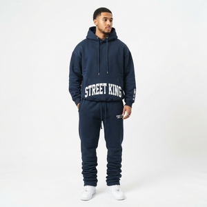 2026 Customized Design Men's Slim Fit Stacked Tracksuits Hooded Jogging <b>Suit</b> Solid Pattern for Spring Custom Made Sweatsuit - Product Image 1