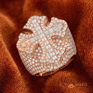 Luxury 18K Rose Gold <b>Men</b>’s Baguette Cross <b>Ring</b> | VVS Moissanite Full Gold Signet | High-End Hip Hop Jewellery | Diamond <b>Ring</b> - Product Image 4