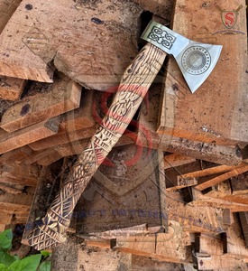 Steel Craft International Custom Industrial Grade Tomahawks Bearded Forged Carbon Steel Axe Head 22-Inch Ash Wood Shaft <b>Leather</b> - Product Image 5