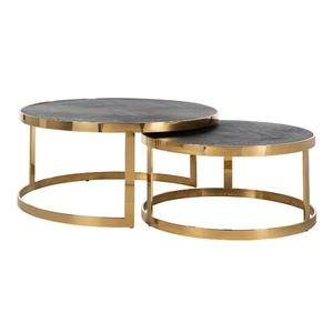 Modern Round <b>Nesting</b> Coffee <b>Tables</b> With Marble Top Brass Metal Frame Contemporary Living Room Furniture - Product Image 3
