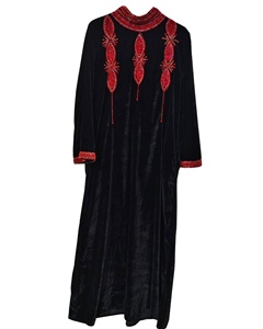 Abayas musulmanes sur mesure de luxe, en velours de Dubaï, faites à la main, respirantes, élégantes, modestes, géométriques, longues jusqu'au sol, ornées de sequins et de perles - Product Image 1