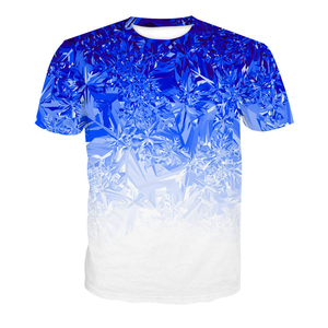 Men's Short Sleeve O-Neck T-<b>Shirt</b> Blue Crystal Pattern Printed Regular Fit Casual <b>100</b>% <b>Polyester</b> Breathable Knitted Fabric - Product Image 1