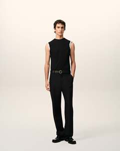 Haut sans manches en tricot à col rond pour homme, coupe ajustée, noir uni, style minimaliste, longueur normale, 100% coton, collection - Product Image 3