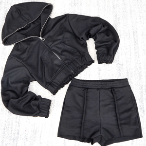 Conjunto de Sudadera y Pantalones Cortos de Algodón Acanalado Premium para Mujer, Conjunto Casual con Estampado Personalizado, Sudadera de Algodón Terry Ultraligera para Mujer - Product Image 2