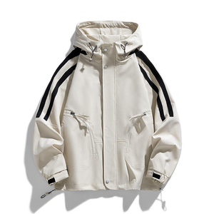 Veste coupe-vent à capuche oversize pour homme et femme, veste légère de style streetwear, fermeture éclair, bande latérale, veste décontractée urbaine - Product Image 6