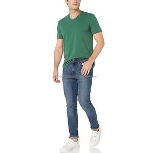 T-shirts pour hommes en coton 100% à col en V, respirants, grande taille, coton biologique, t-shirts en forme de V, impression personnalisée - Product Image 4