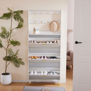 White Entryway Bedroom Armoire with Hanging Rod Shoe Cabinet and Wardrobe Closet Drawers and Shelves Handles - Product Image 4