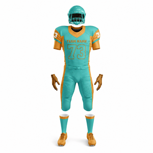 Uniforme de football américain pour hommes, bleu sarcelle et orange, manches courtes, coupe classique, en polyester anti-humidité, col en V, toutes saisons, imprimé numérique sur le devant - Product Image 5